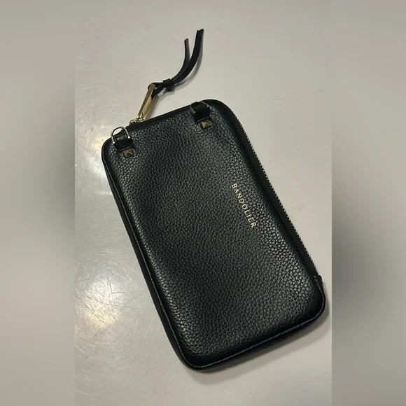 Bandolier Expanded Pouch, Black Pebbled Leather, Gold Hardware, NWOT - Picture 3 of 7